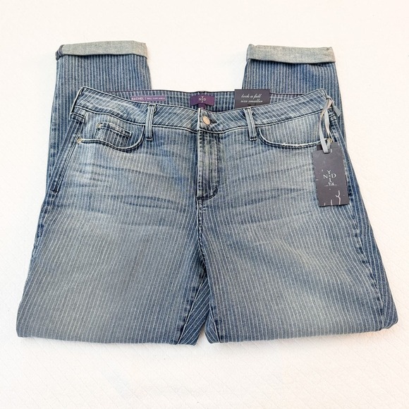 NYDJ Rachel Roll Cuff Ankle Pinstriped Denim Jeans Size 12 NWT - Picture 4 of 10